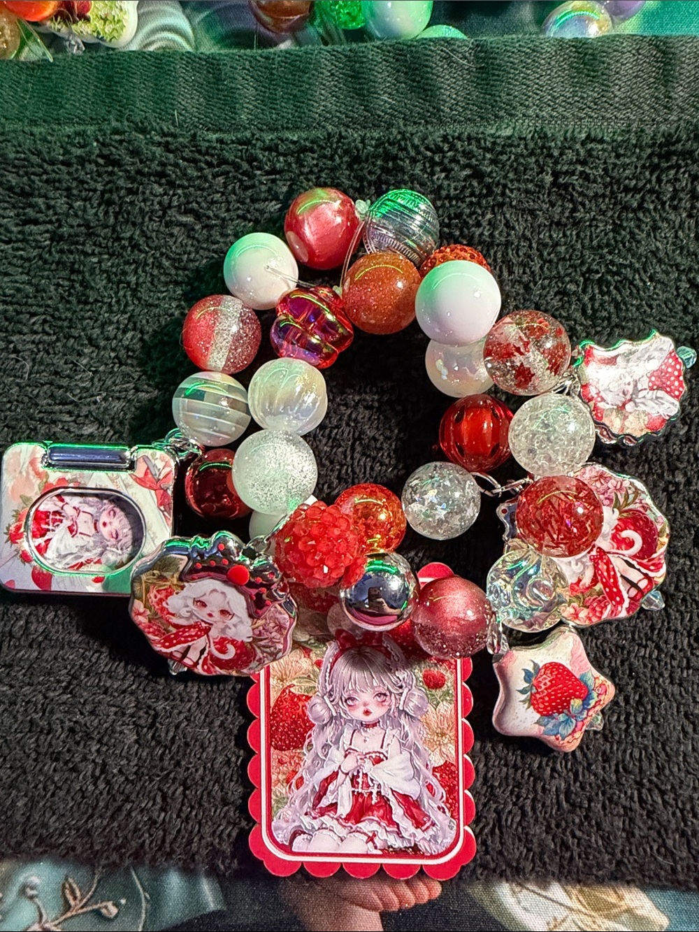 SP Strawberry Charm Beaded Bracelet - Red & White